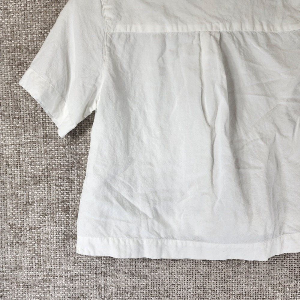 Uniqlo Linen Blend Open Collar Shirt Womens SS White Boxy Cropped Relaxed NEW - Picture 8 of 10